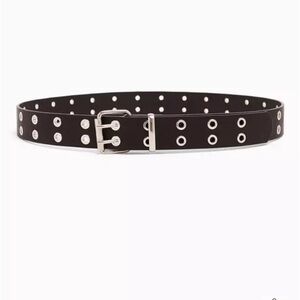 Double Grommet Faux Black Leather Belt